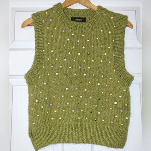 Veroalfie Anthropologie Wool‎ Blend Sweater Vest Beaded Green Size 2